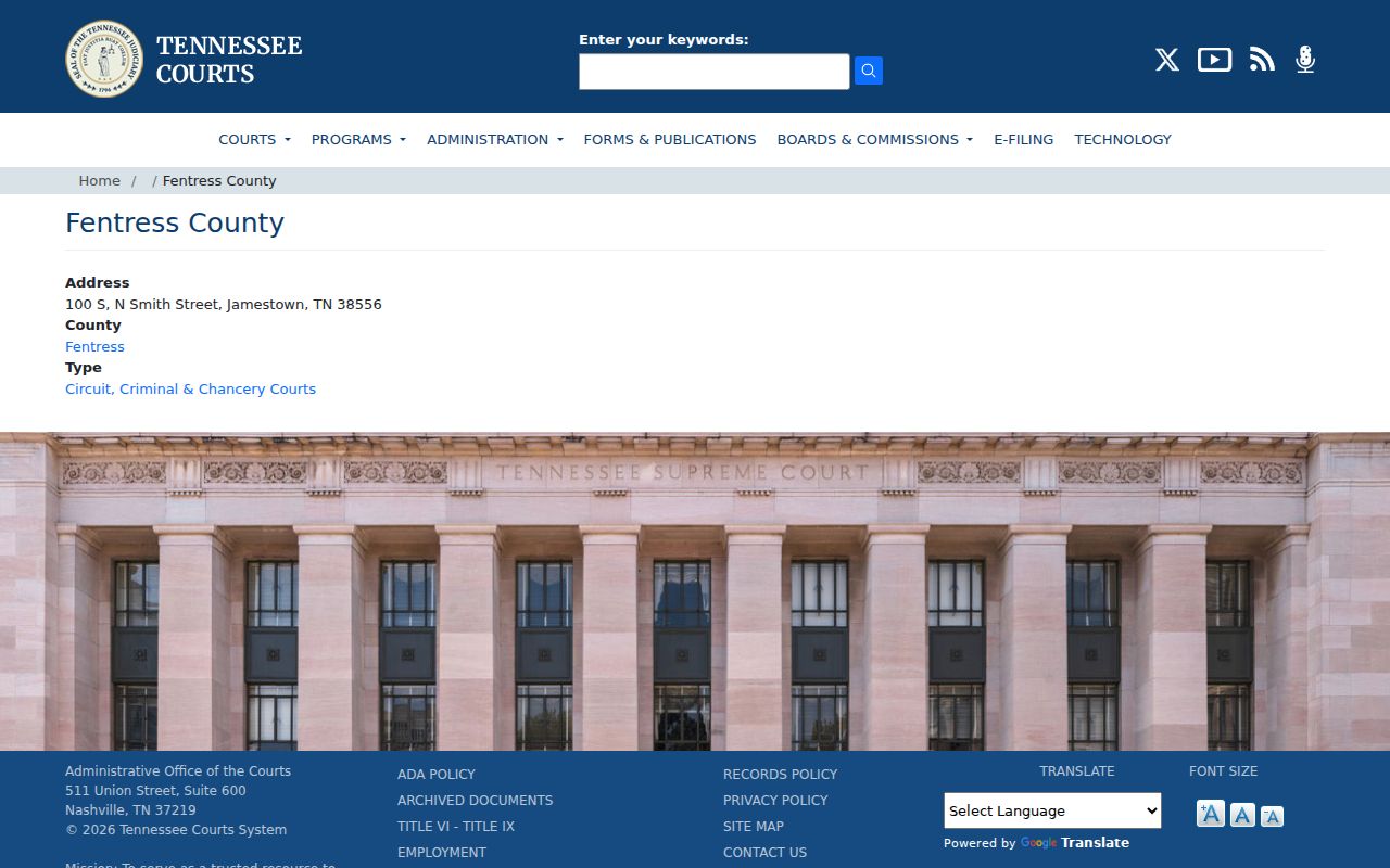 Fentress County bench warrant lookup: AOC courthouse listing